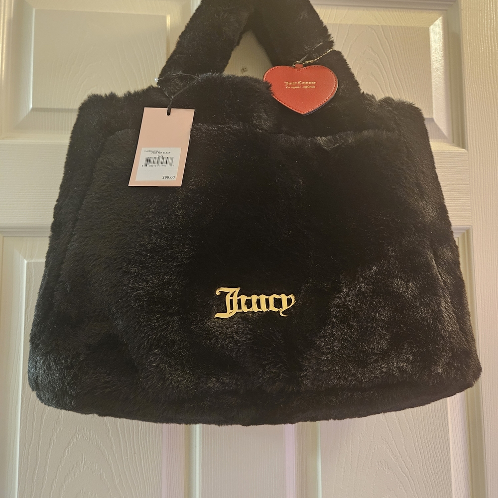 Nwt Juicy Couture Black Faux Fur Tote